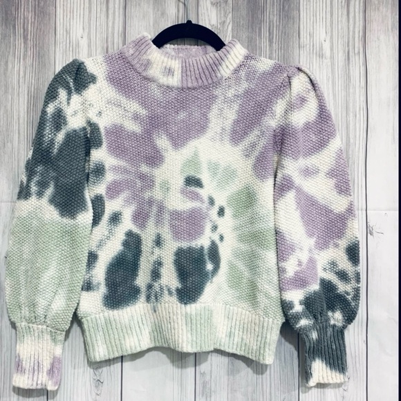 Madewell Tie-Dye Puff-Sleeve Sweater Purple Green White Size XS - Picture 4 of 8
